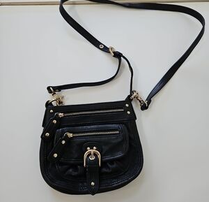 Black Crossbody Shoulder Bag with Gold Hardware